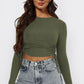 Drawstring Round Neck Long Sleeve Top