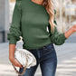 Ribbed Ruffled Round Neck Long Sleeve Knit-Top