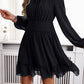 Frill Ruched Mock Neck Balloon Sleeve Dress