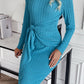 Ribbed Tied Long Sleeve Wrap Dress