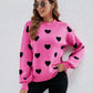 Heart Round Neck Dropped Shoulder Sweater