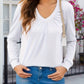 Ruched V-Neck Long Sleeve T-Shirt