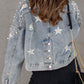 Pearl Trim Button Up Denim Jacket with Pockets