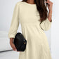 Ribbed Round Neck Balloon Sleeve Mini Dress