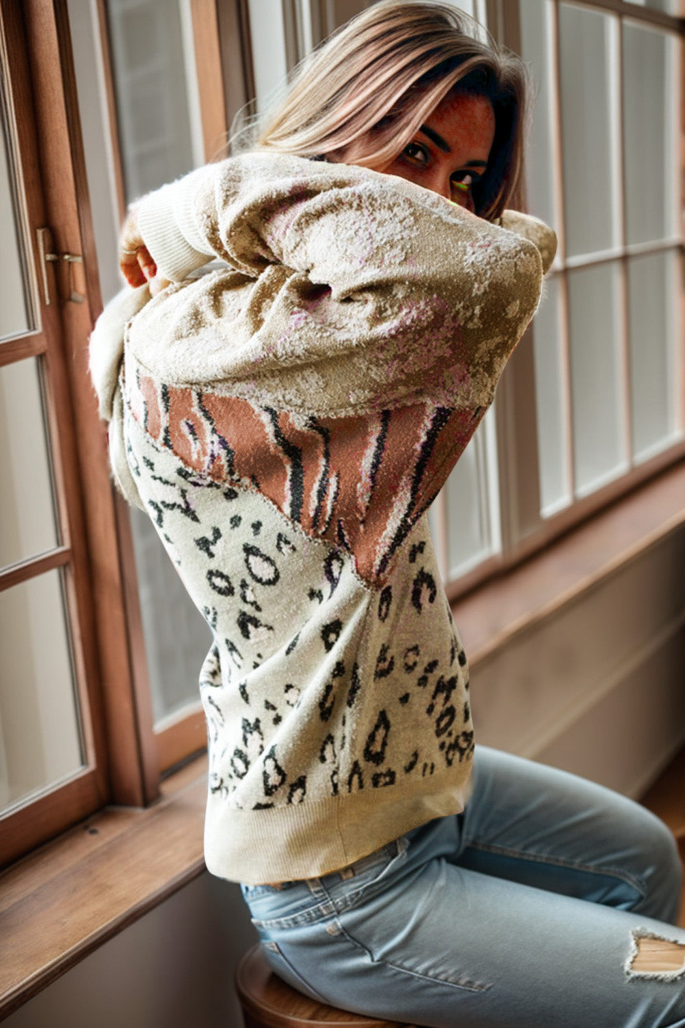 Leopard Drawstring Hooded Sweater