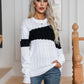 Color Block Cable-Knit Round Neck Sweater