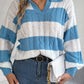 Cable-Knit Striped Long Sleeve Sweater