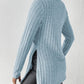 Ribbed Turtleneck Long Sleeve Slit T-Shirt