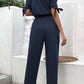 Off-Shoulder Tie Cuff Jumpsuit with Pockets