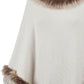 Faux Fur Trim Fringed Poncho