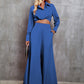 Collared Neck Long Sleeve Top and Wide Leg Pants Set