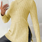 Ribbed Turtleneck Long Sleeve Slit T-Shirt