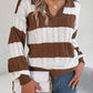 Cable-Knit Striped Long Sleeve Sweater