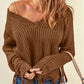 Fringe V-Neck Dropped Shoulder Sweater