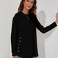 Decorative Button Round Neck Long Sleeve T-Shirt