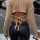 Cable-Knit Tied Round Neck Sweater