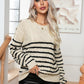 Striped Round Neck Cable-Knit Sweater