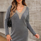 V-Neck Long Sleeve Mini Sweater Dress