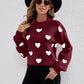 Heart Round Neck Dropped Shoulder Sweater