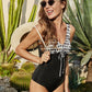 Printed V-Neck Sleeveless One-Piece Swimsuit