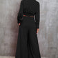 Collared Neck Long Sleeve Top and Wide Leg Pants Set