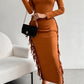 Fringe Slit Round Neck Wrap Dress