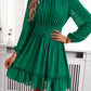 Frill Ruched Mock Neck Balloon Sleeve Dress