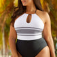 Contrast Halter Neck One-Piece Swimsuit