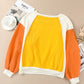 Round Neck Dropped Shoulder Color Block Sweatshirt