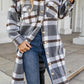 Plaid Button Up Collared Neck Coat with Pockets