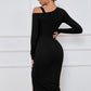 Ribbed Ruched Drawstring Wrap Dress