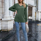 Ruffled Heathered V-Neck Long Sleeve T-Shirt