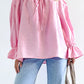 Drawstring Off-Shoulder Flounce Sleeve Blouse