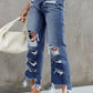 Distressed Raw Hem Jeans with Pockets