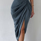 Ruched Slit High Wiast Skirt