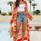 Striped Open Front Side Slit Duster Cover Up