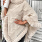 Faux Fur Trim Cable-Knit Poncho