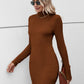 Textured Cutout Mock Neck Wrap Dress