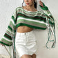 Fringe Striped Round Neck Knit Top