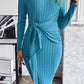 Ribbed Tied Long Sleeve Wrap Dress