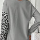 Leopard Color Block Round Neck T-Shirt