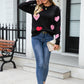 Heart Round Neck Droppped Shoulder Sweater