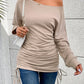 Ruched Single Shoulder Long Sleeve T-Shirt