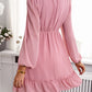 Frill Ruched Mock Neck Balloon Sleeve Dress