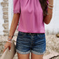 Ruched Mock Neck Short Sleeve Blouse