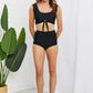 Marina West Swim Sanibel Crop Swim Top and Ruched Bottoms Set in Black