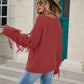 Fringe Round Neck Dropped Shoulder Sweater