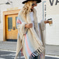 Color Block Fringe Detail Poncho