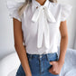 Tie  Neck Cap Sleeve Blouse