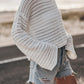 Openwork Round Neck Dropped Shoulder Knit Top